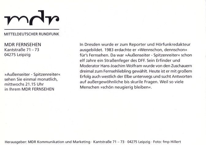 Autogramm TV | MDR | Hans-Joachim WOLFRAM | 2000er "Aussenseiter-Spitzenreiter" (Hillert)