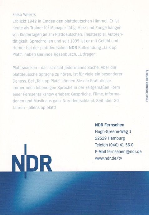 Autogramm TV | NDR | Falko WEERTS | 2000er "Talk Op Platt" (Isenberg)