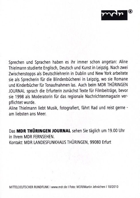 Autogramm TV | MDR | Aline THIELMANN | 2010 "Thüringen Journal" (Jehnichen)