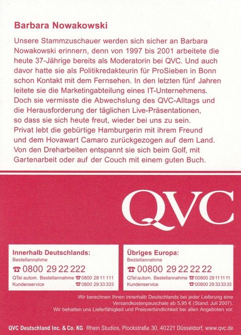 Autogramm TV | QVC | Barbara NOWAKOWSKI | 2007 (Portrait Color)