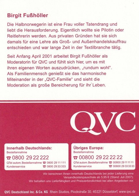 Autogramm TV | QVC | Birgit FÜSSHÖLLER | 2007 (Portrait Color)