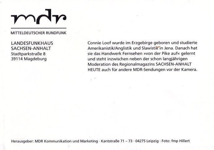Autogramm TV | MDR | Connie LOOF | 2000er "SA Heute" (Hillert)