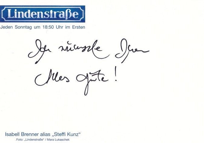Autogramm TV | ARD | Isabell BRENNER | 2000er "Lindenstrasse" (Lukaschek)