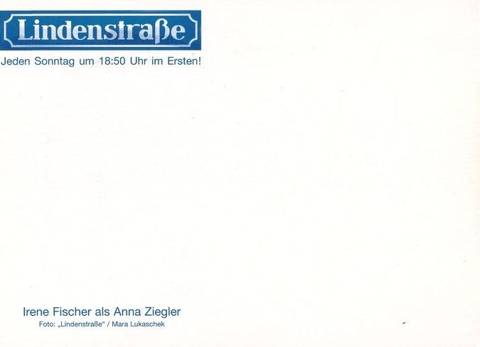 Autogramm TV | ARD | Irene FISCHER | 2000er "Lindenstrasse" (Lukaschek)