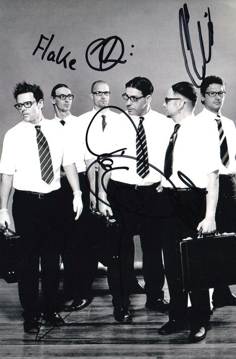 Autogramme Rock | RAMMSTEIN | 2004 Foto "Reise Reise" (Gruppenbild SW) + 6 AG