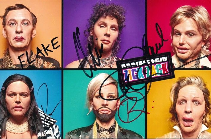 Autogramme Rock | RAMMSTEIN | 2022 Foto "Zick Zack" (Collage Color) + 6 AG