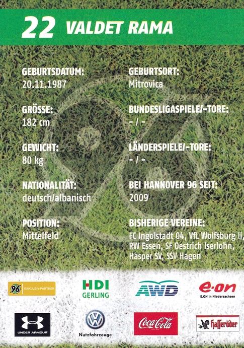 Autogramm Fussball | Hannover 96 | 2009 | Valdet RAMA