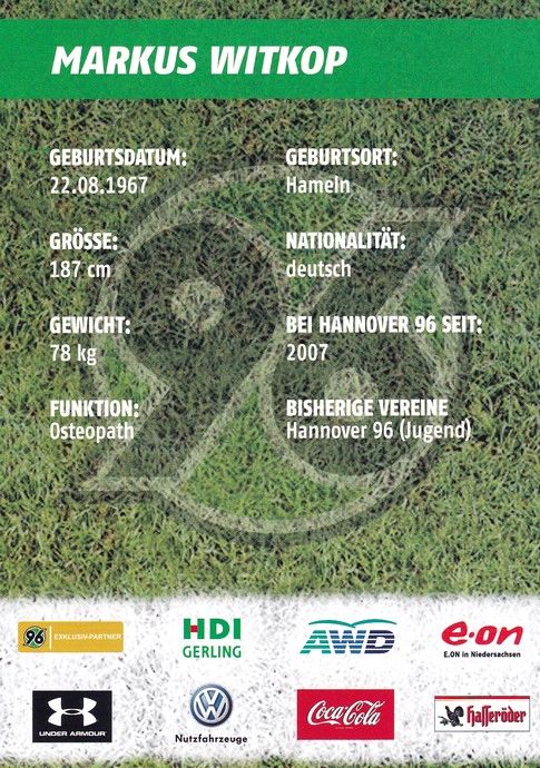 Autogramm Fussball | Hannover 96 | 2009 | Markus WITKOP