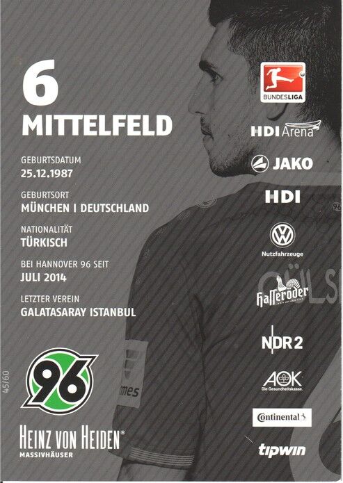 Autogramm Fussball | Hannover 96 | 2015 | Ceyhun GÜLSELAM