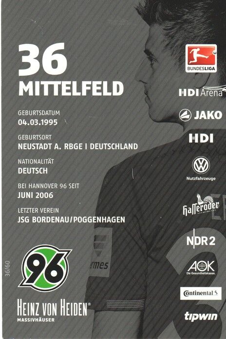 Autogramm Fussball | Hannover 96 | 2015 | Sebastian ERNST