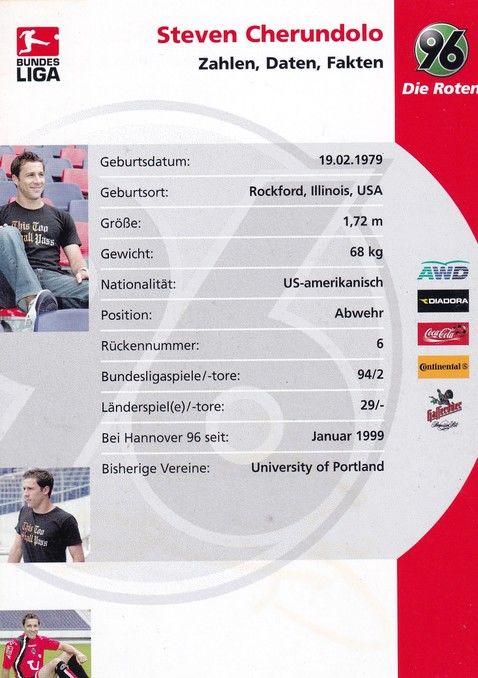 Autogramm Fussball | Hannover 96 | 2005 | Steven CHERUNDOLO
