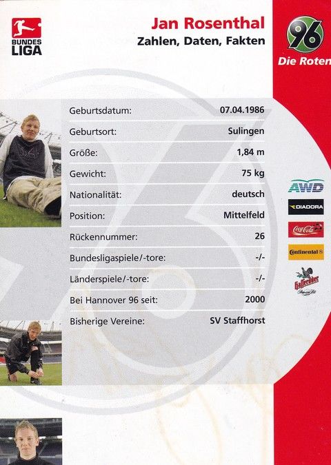 Autogramm Fussball | Hannover 96 | 2005 | Jan ROSENTHAL