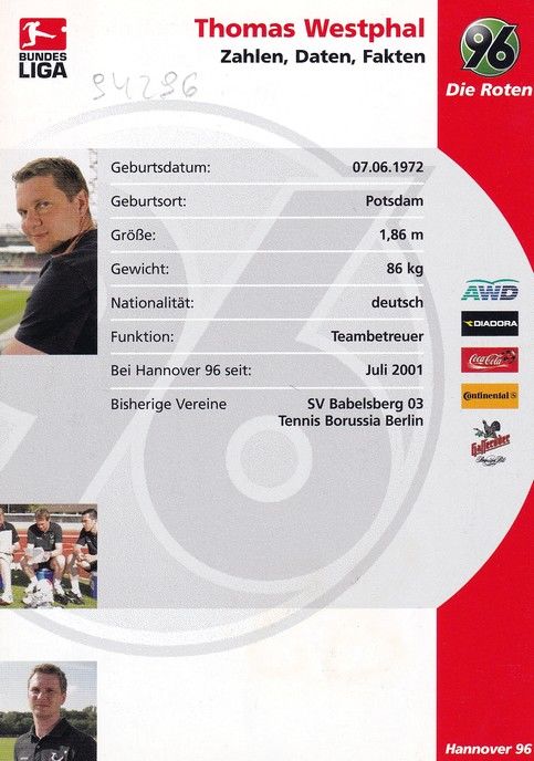 Autogramm Fussball | Hannover 96 | 2005 | Thomas WESTPHAL 