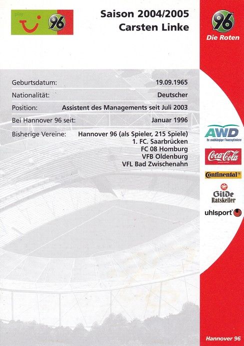 Autogramm Fussball | Hannover 96 | 2004 | Carsten LINKE