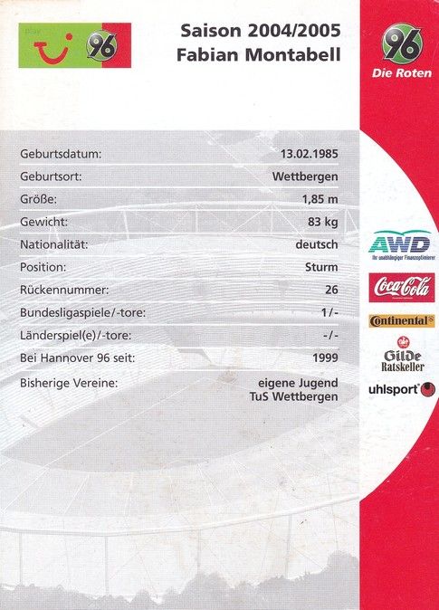 Autogramm Fussball | Hannover 96 | 2004 | Fabian MONTABELL