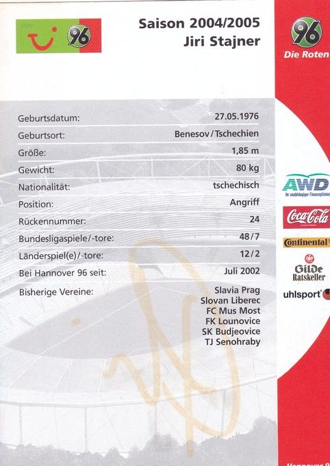 Autogramm Fussball | Hannover 96 | 2004 | Jiri STAJNER