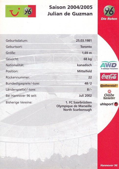 Autogramm Fussball | Hannover 96 | 2004 | Julian DE GUZMAN