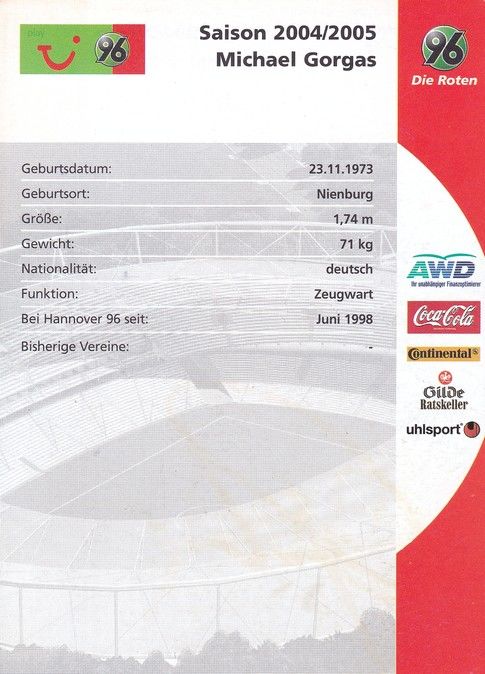Autogramm Fussball | Hannover 96 | 2004 | Michael GORGAS 