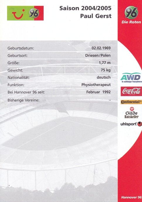 Autogramm Fussball | Hannover 96 | 2004 | Paul GERST 