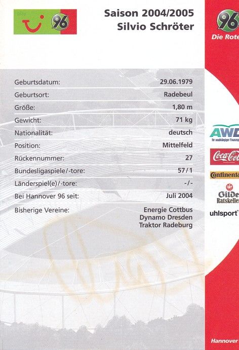 Autogramm Fussball | Hannover 96 | 2004 | Silvio SCHRÖTER