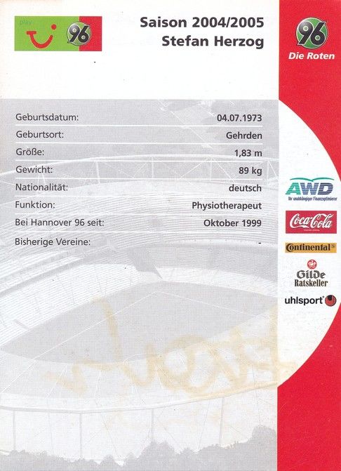 Autogramm Fussball | Hannover 96 | 2004 | Stefan HERZOG 