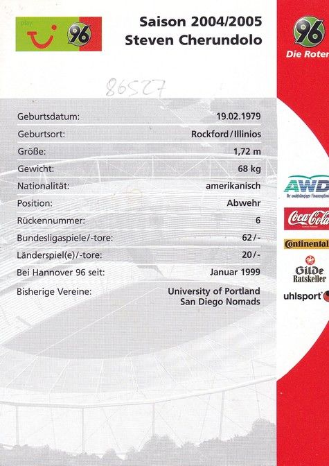 Autogramm Fussball | Hannover 96 | 2004 | Steven CHERUNDOLO 