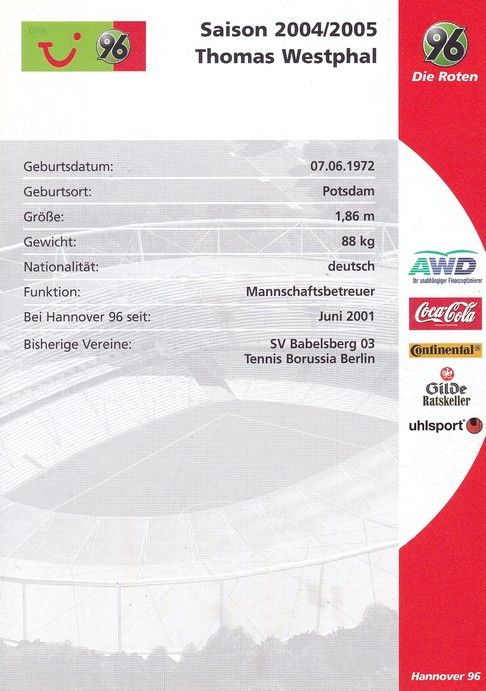 Autogramm Fussball | Hannover 96 | 2004 | Thomas WESTPHAL 