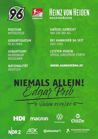 Autogramm Fussball | Hannover 96 | 2019 | Edgar PRIB