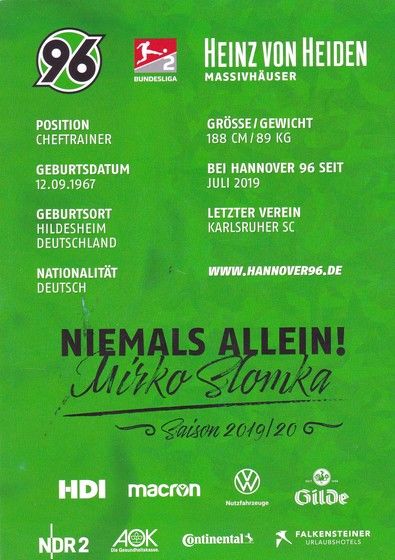 Autogramm Fussball | Hannover 96 | 2019 | Mirko SLOMKA