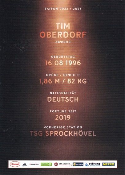 Autogramm Fussball | Fortuna Düsseldorf | 2022 | Tim OBERDORF