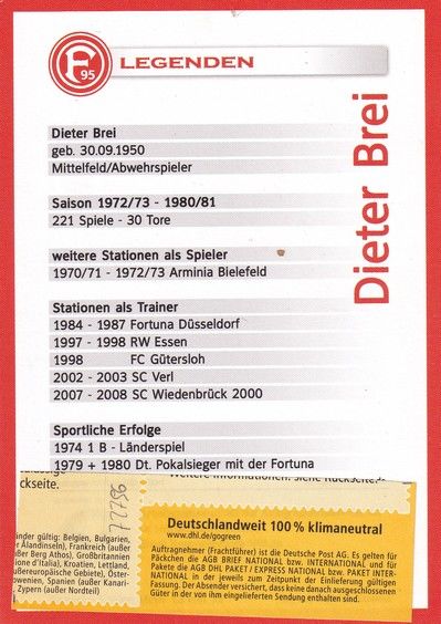 Autogramm Fussball | Fortuna Düsseldorf | 1970er Retro | Dieter BREI (Legenden)