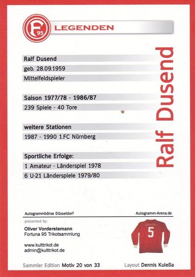 Autogramm Fussball | Fortuna Düsseldorf | 1970er Retro | Ralf DUSEND (Legenden)