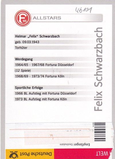 Autogramm Fussball | Fortuna Düsseldorf | 1960er Retro | Felix SCHWARZBACH (Legenden)