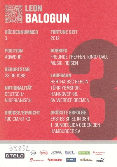 Autogramm Fussball | Fortuna Düsseldorf | 2012 | Leon BALOGUN