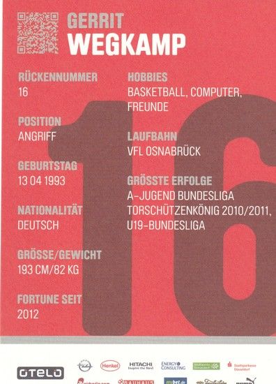 Autogramm Fussball | Fortuna Düsseldorf | 2012 | Gerrit WEGKAMP