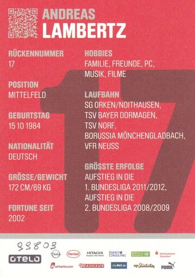Autogramm Fussball | Fortuna Düsseldorf | 2012 | Andreas LAMBERTZ