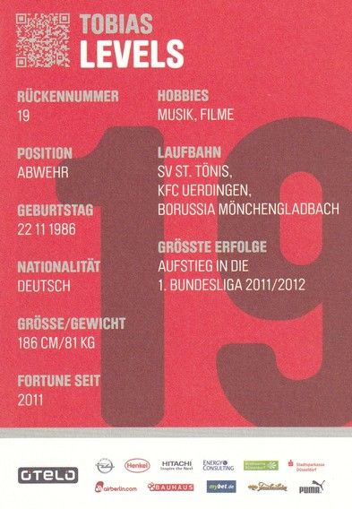 Autogramm Fussball | Fortuna Düsseldorf | 2012 | Tobias LEVELS