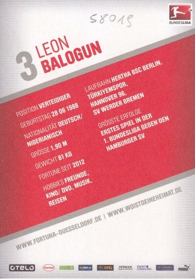 Autogramm Fussball | Fortuna Düsseldorf | 2013 | Leon BALOGUN 