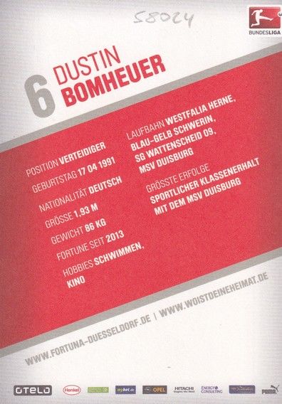 Autogramm Fussball | Fortuna Düsseldorf | 2013 | Dustin BOMHEUER