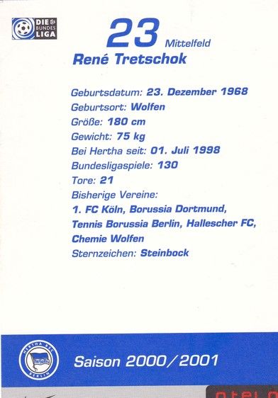 Autogramm Fussball | Hertha BSC Berlin | 2000 | Rene TRETSCHOK