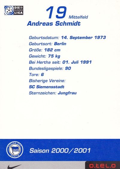 Autogramm Fussball | Hertha BSC Berlin | 2000 | Andreas SCHMIDT