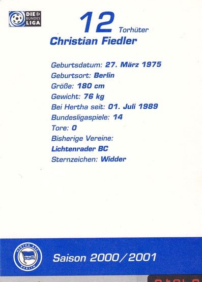 Autogramm Fussball | Hertha BSC Berlin | 2000 | Christian FIEDLER