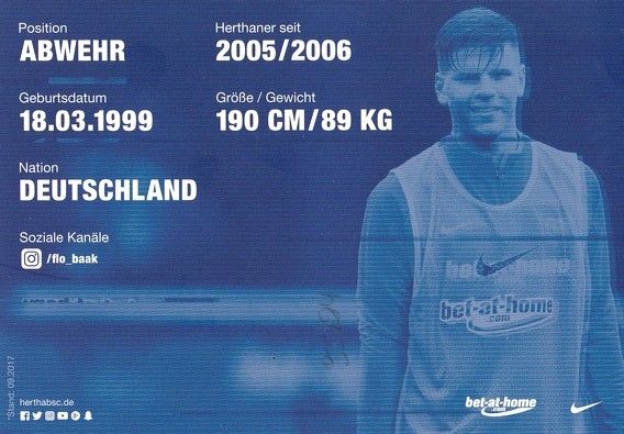 Autogramm Fussball | Hertha BSC Berlin | 2017 | Florian BAAK
