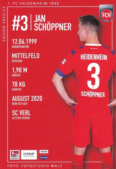 Autogramm Fussball | 1. FC Heidenheim 1846 | 2022 | Jan SCHÖPPNER