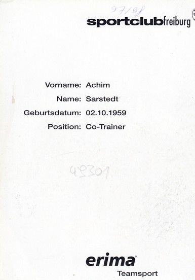 Autogramm Fussball | SC Freiburg | 1997 | Achim SARSTEDT