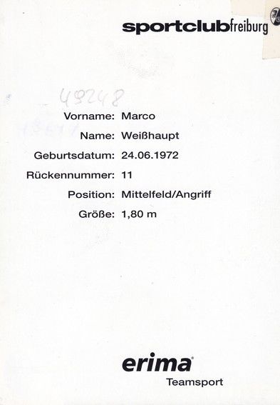 Autogramm Fussball | SC Freiburg | 1997 | Marco WEISSHAUPT