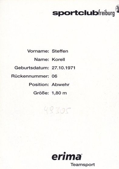 Autogramm Fussball | SC Freiburg | 1997 | Steffen KORELL