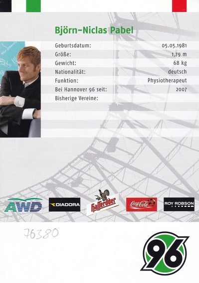 Autogramm Fussball | Hannover 96 | 2007 | Björn-Niclas PABEL