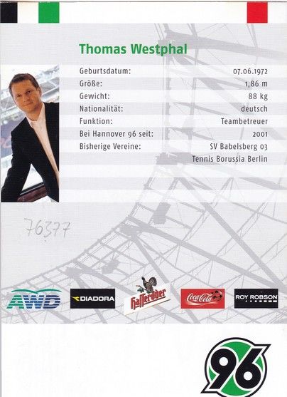 Autogramm Fussball | Hannover 96 | 2007 | Thomas WESTPHAL