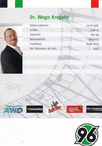 Autogramm Fussball | Hannover 96 | 2007 | Wego KREGEHR